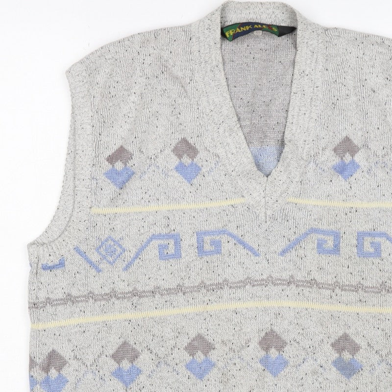 Frank Alves Men’s Grey L Geometric V-Neck Knit Sweater Vest