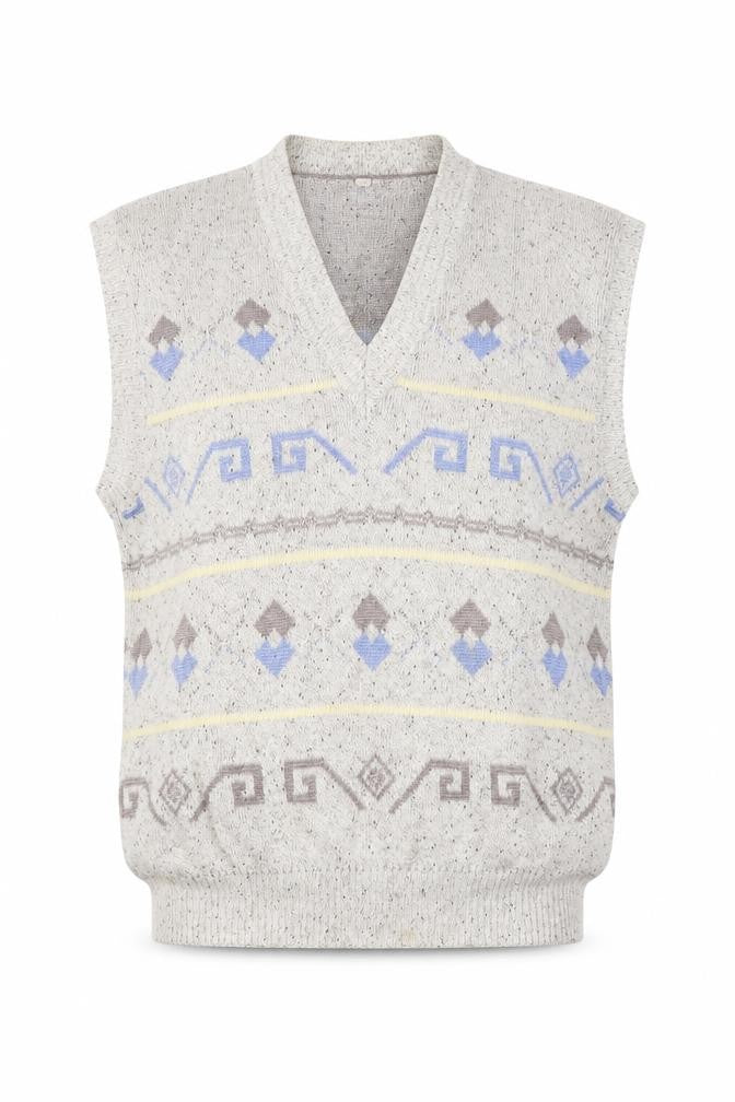 Frank Alves Men’s Grey L Geometric V-Neck Knit Sweater Vest