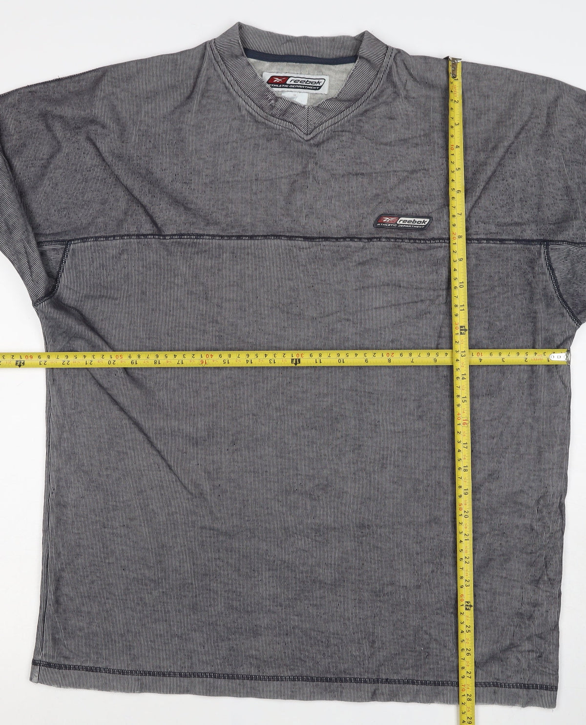 Reebok Men’s Grey Striped Logo V-Neck Pullover Jumper M