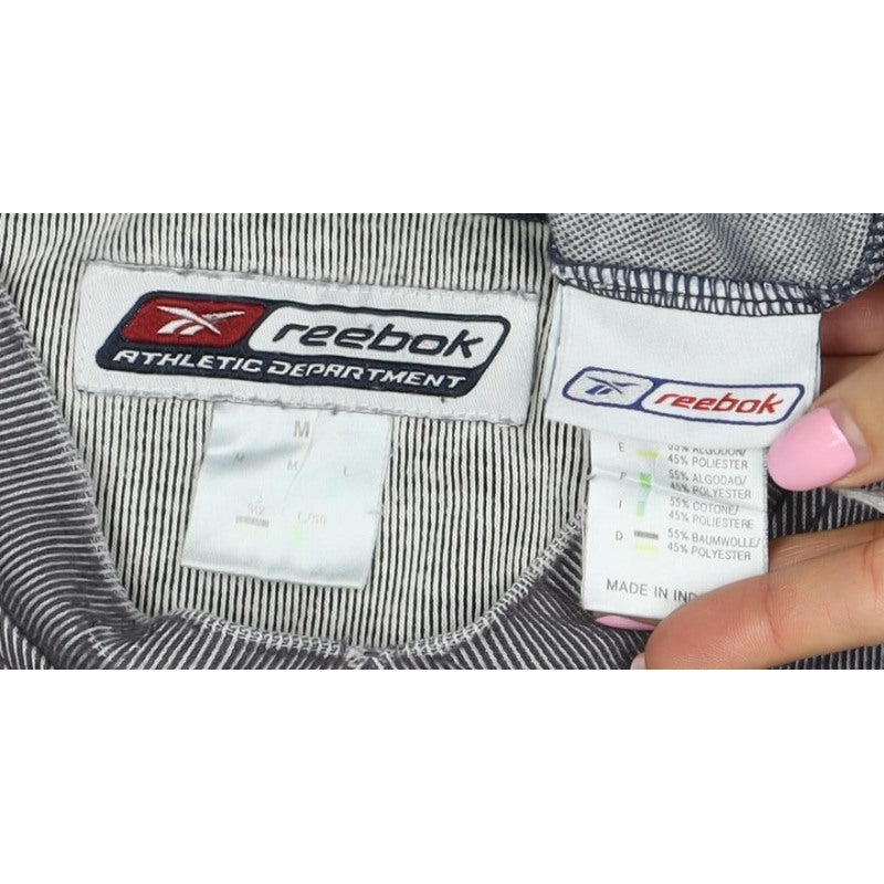 Reebok Men’s Grey Striped Logo V-Neck Pullover Jumper M