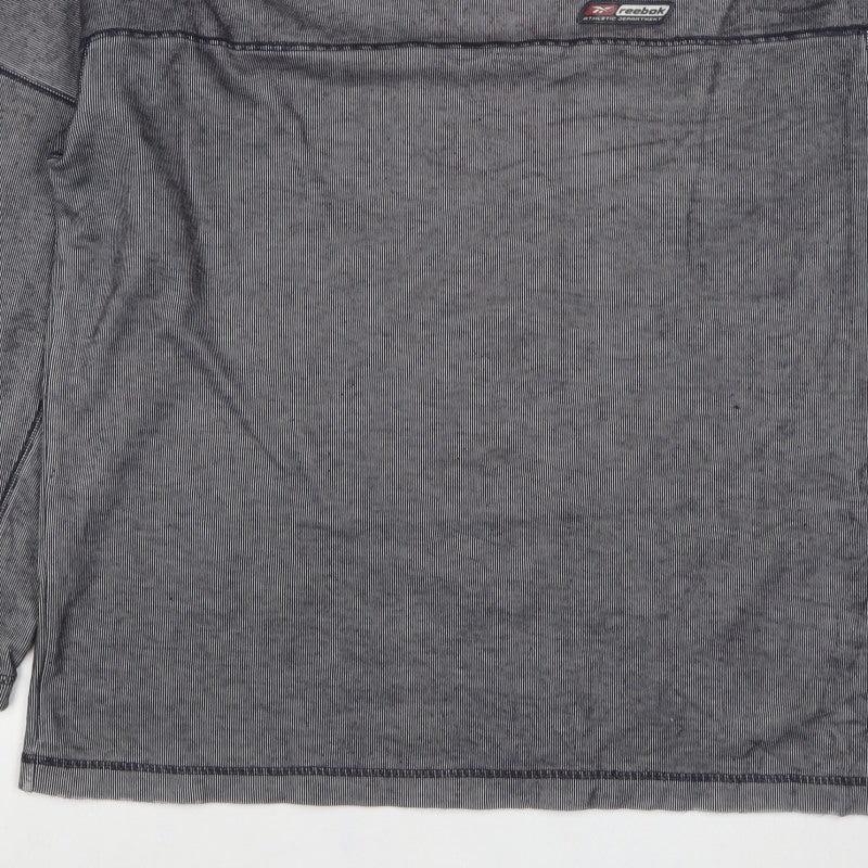 Reebok Men’s Grey Striped Logo V-Neck Pullover Jumper M