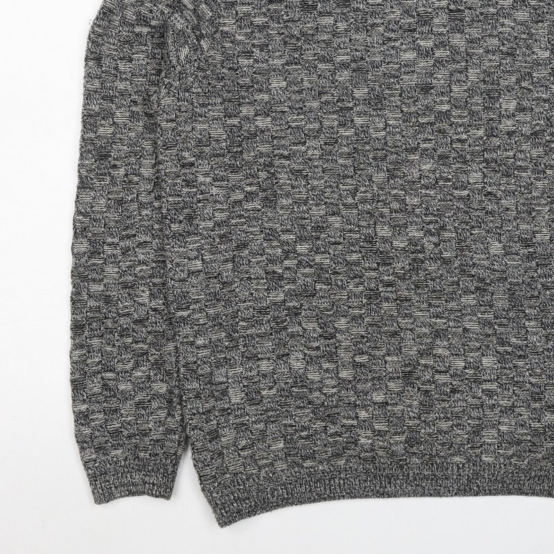 Topman Men's Grey M Wool Geometric Knit Crew Neck Pullover Jumper