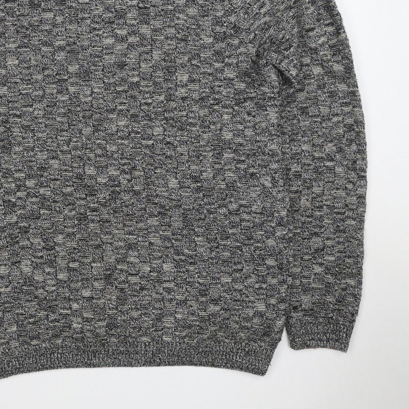 Topman Men's Grey M Wool Geometric Knit Crew Neck Pullover Jumper