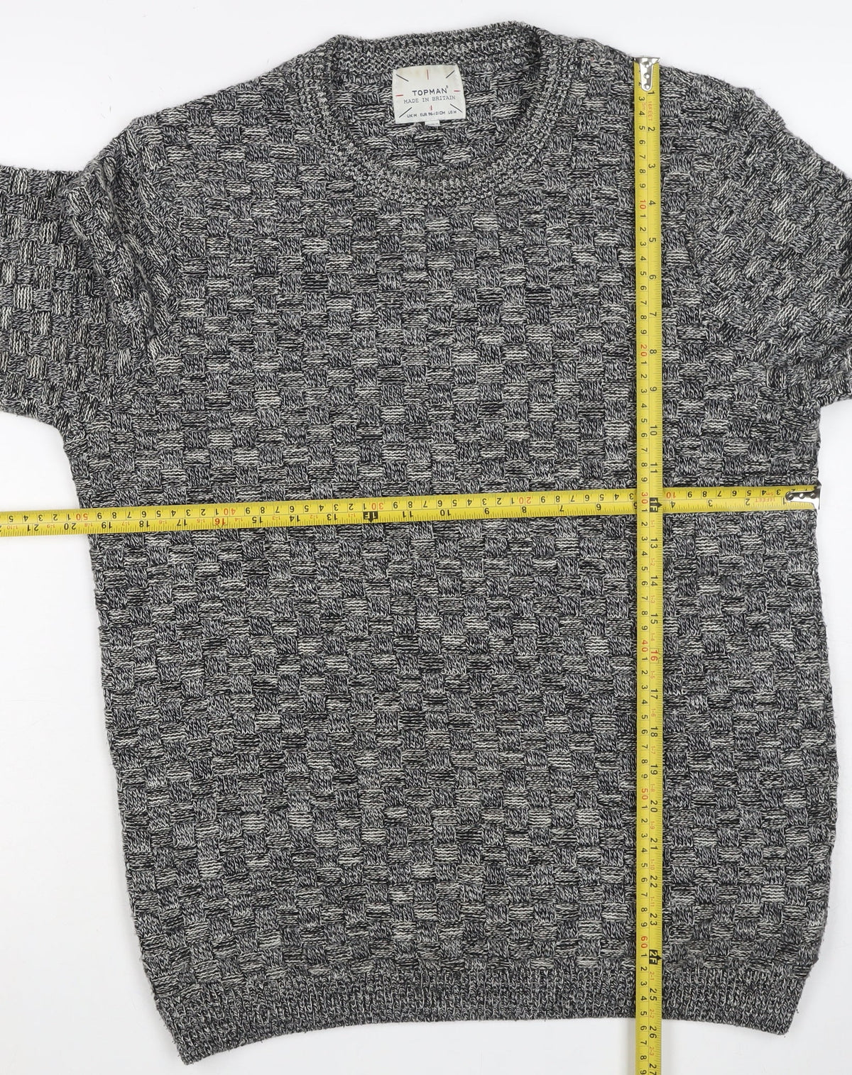 Topman Men's Grey M Wool Geometric Knit Crew Neck Pullover Jumper