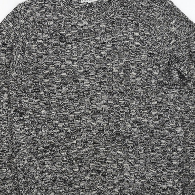 Topman Men's Grey M Wool Geometric Knit Crew Neck Pullover Jumper