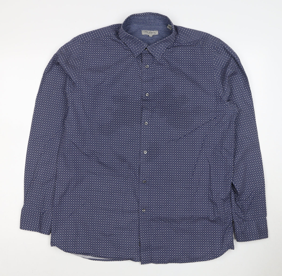 Ted Baker Men's Blue Geometric Print Long Sleeve Button-Up Shirt Size XL