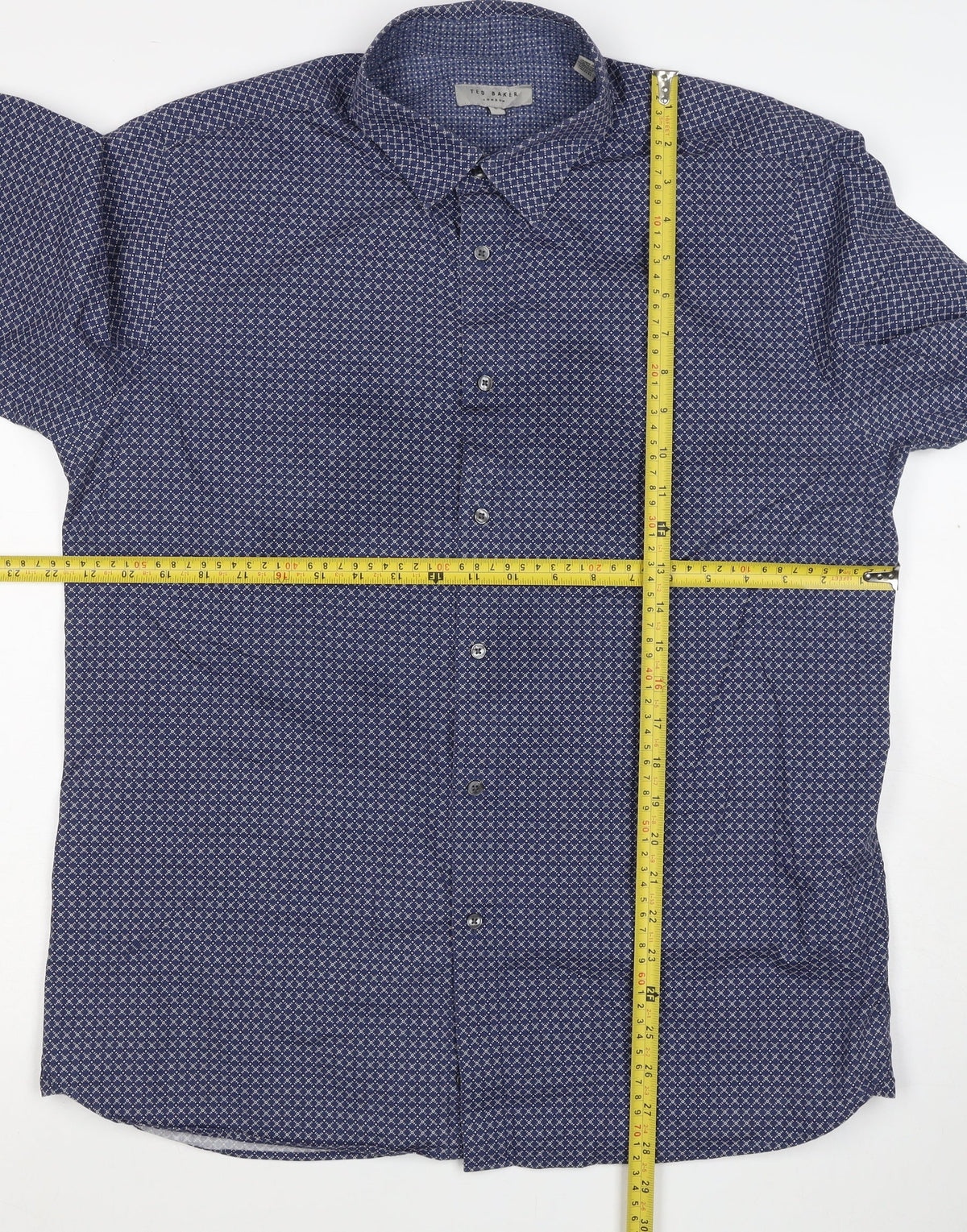 Ted Baker Men's Blue Geometric Print Long Sleeve Button-Up Shirt Size XL
