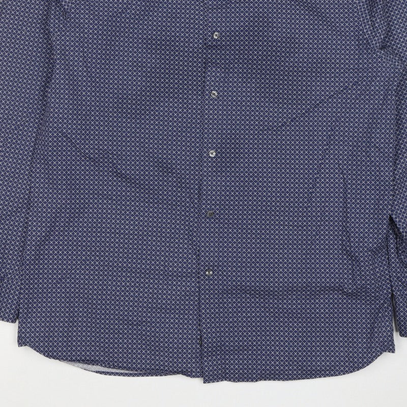 Ted Baker Men's Blue Geometric Print Long Sleeve Button-Up Shirt Size XL