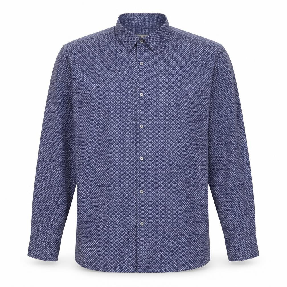 Ted Baker Men's Blue Geometric Print Long Sleeve Button-Up Shirt Size XL