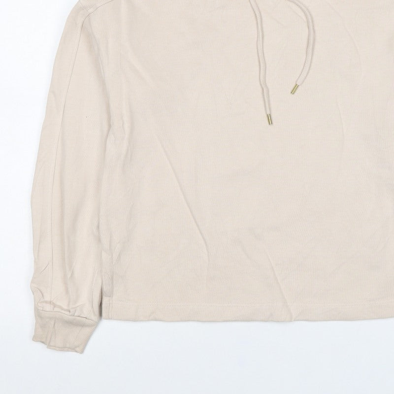 River Island Women Beige S Pullover Hooded Cotton Sweatshirt Logo