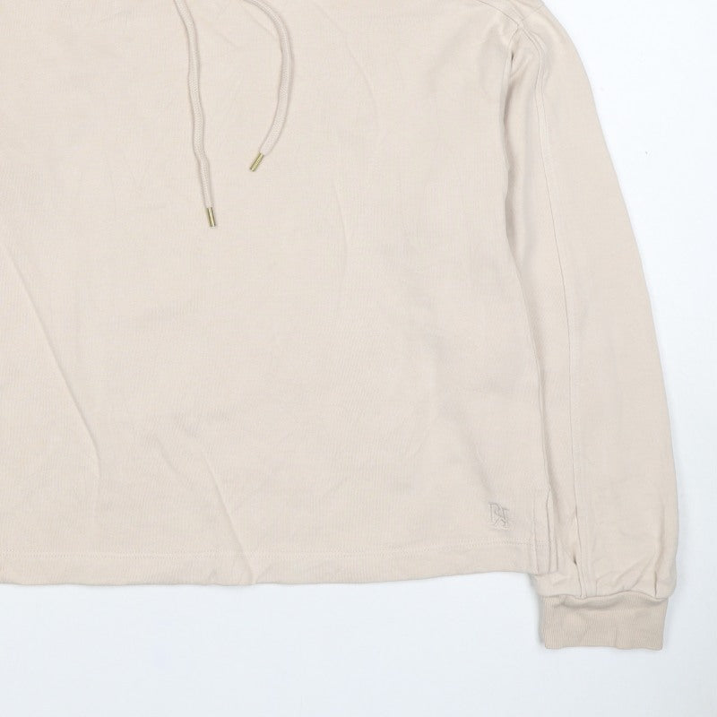 River Island Women Beige S Pullover Hooded Cotton Sweatshirt Logo