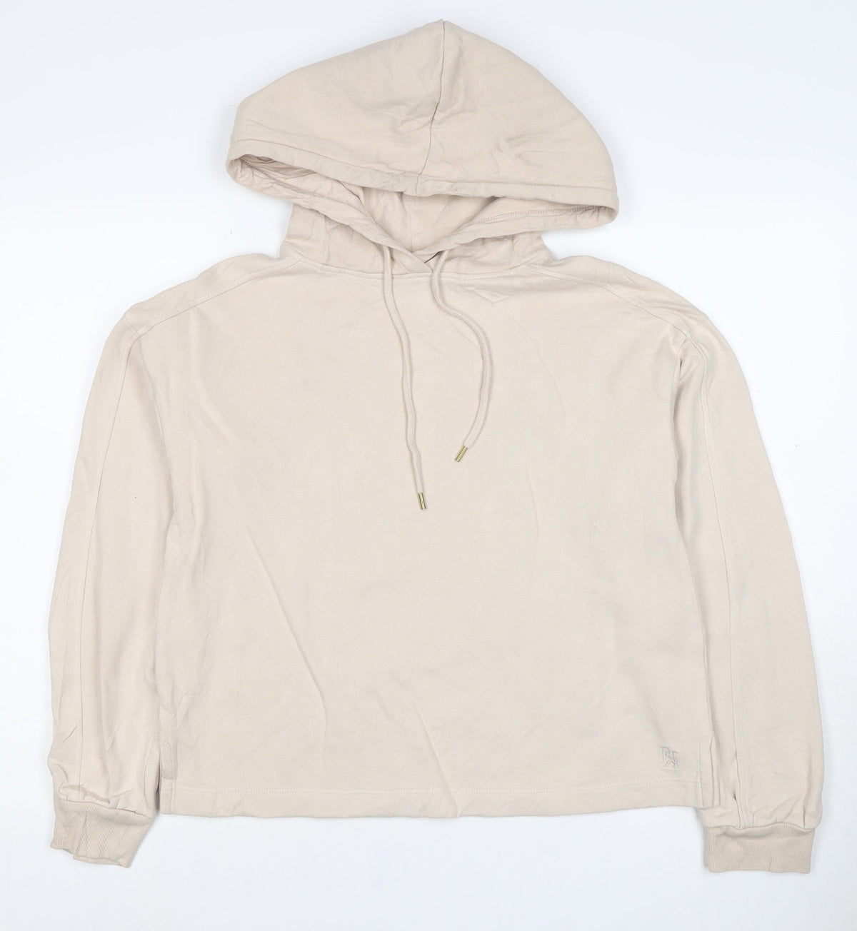 River Island Women Beige S Pullover Hooded Cotton Sweatshirt Logo