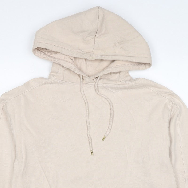 River Island Women Beige S Pullover Hooded Cotton Sweatshirt Logo