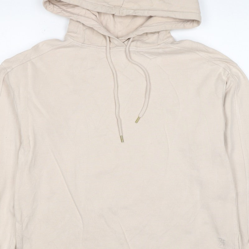 River Island Women Beige S Pullover Hooded Cotton Sweatshirt Logo