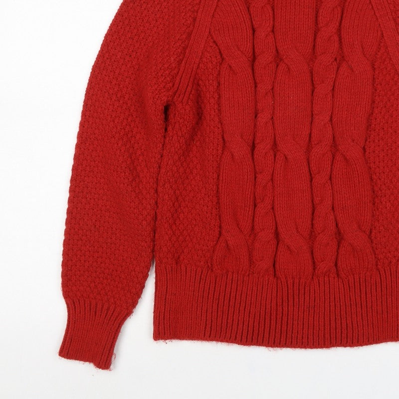 Fata Women’s Red UK 12 Wool Cable Knit Roll Neck Jumper