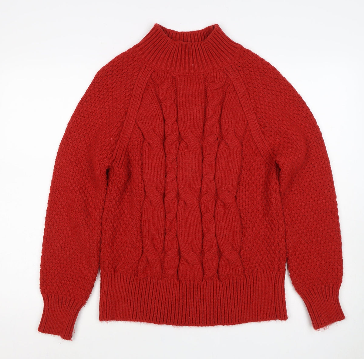 Fata Women’s Red UK 12 Wool Cable Knit Roll Neck Jumper
