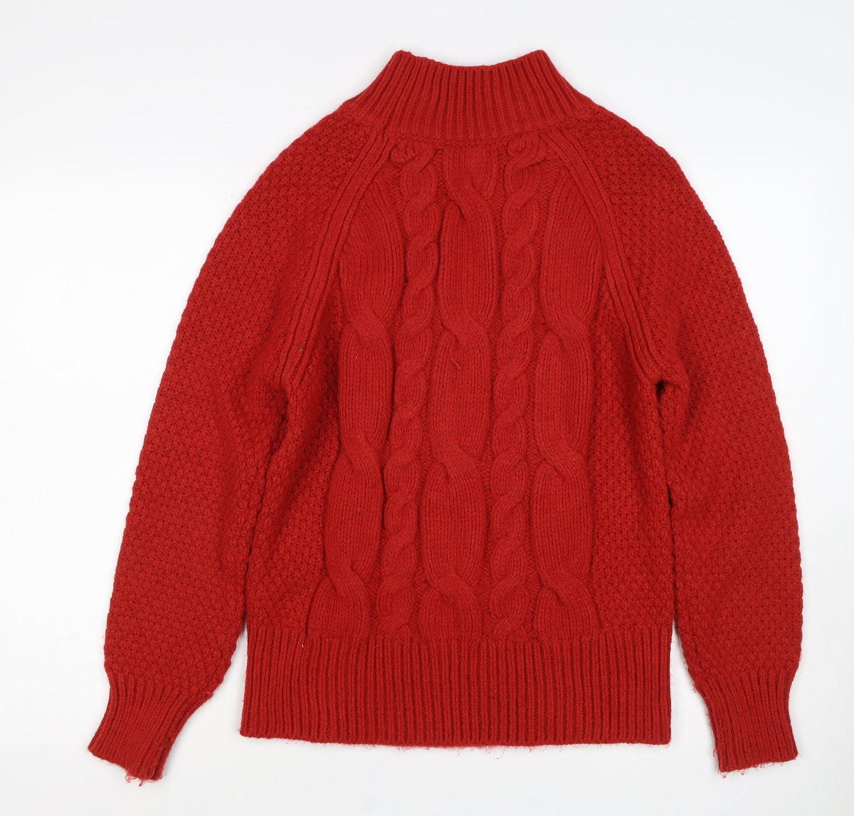 Fata Women’s Red UK 12 Wool Cable Knit Roll Neck Jumper
