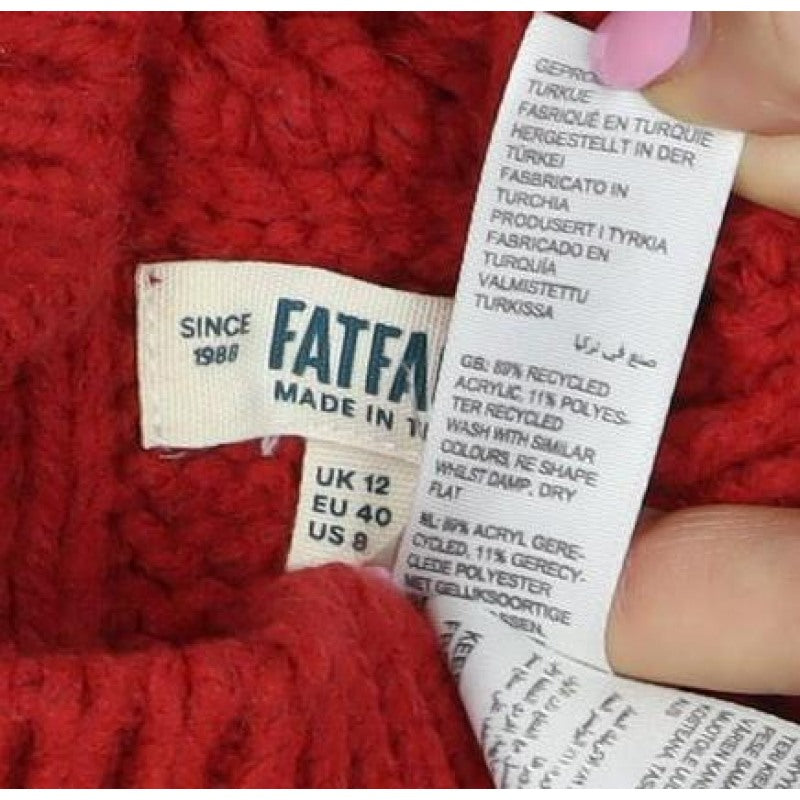 Fata Women’s Red UK 12 Wool Cable Knit Roll Neck Jumper