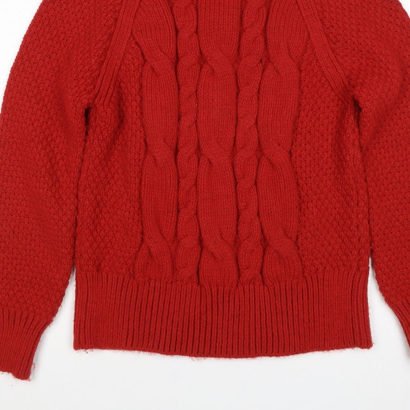 Fata Women’s Red UK 12 Wool Cable Knit Roll Neck Jumper