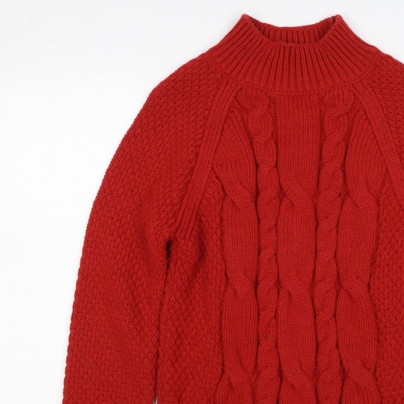 Fata Women’s Red UK 12 Wool Cable Knit Roll Neck Jumper