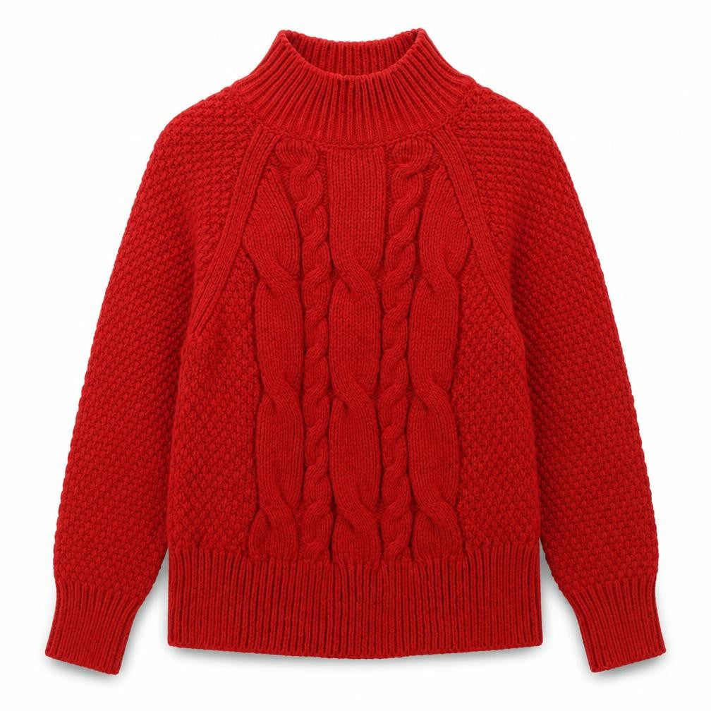 Fata Women’s Red UK 12 Wool Cable Knit Roll Neck Jumper