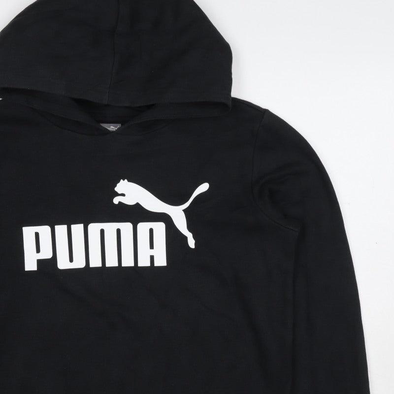 Puma Boys Black Logo Pullover Hoodie 11-12 Years Cotton Blend