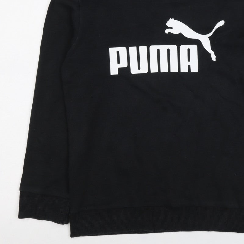 Puma Boys Black Logo Pullover Hoodie 11-12 Years Cotton Blend