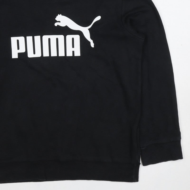 Puma Boys Black Logo Pullover Hoodie 11-12 Years Cotton Blend