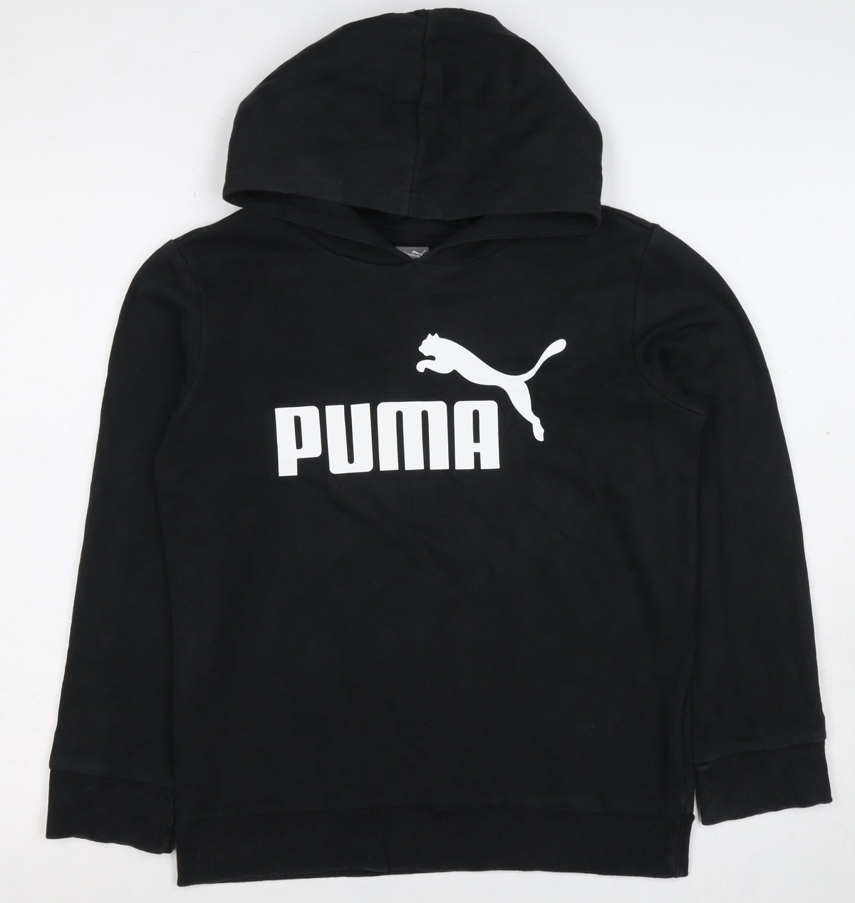 Puma Boys Black Logo Pullover Hoodie 11-12 Years Cotton Blend