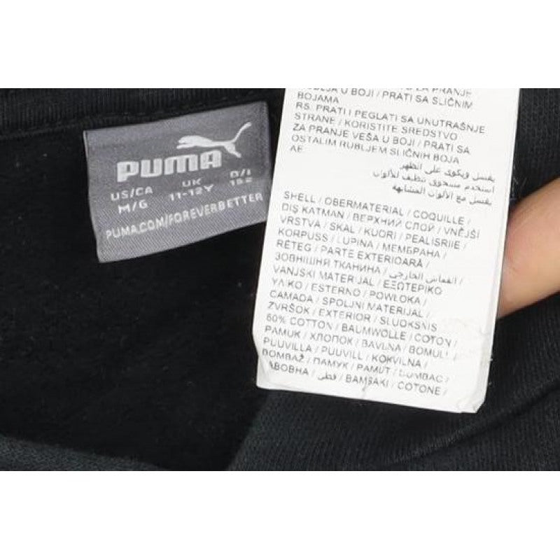 Puma Boys Black Logo Pullover Hoodie 11-12 Years Cotton Blend