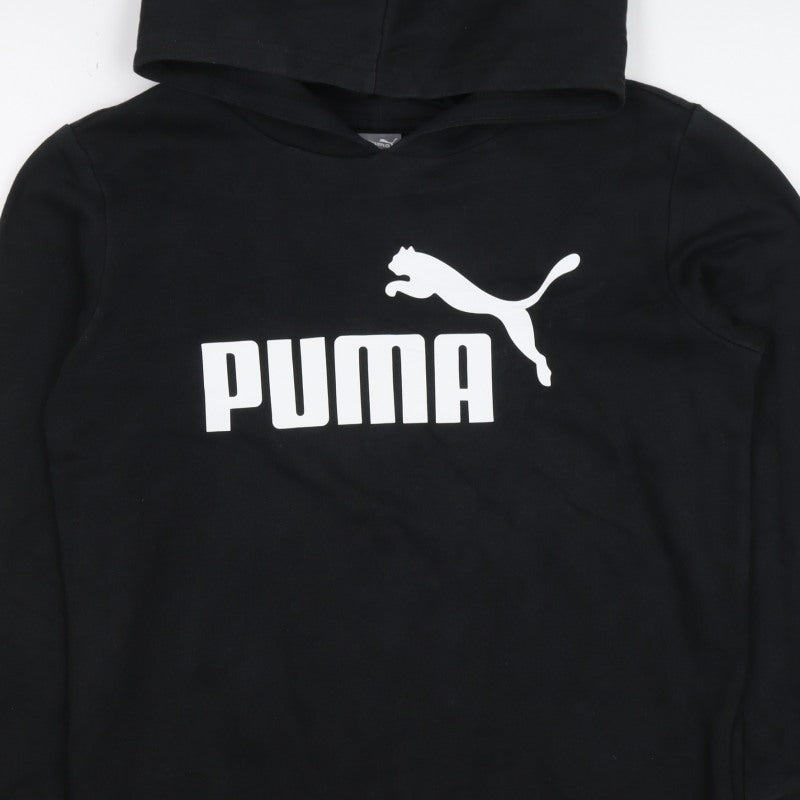 Puma Boys Black Logo Pullover Hoodie 11-12 Years Cotton Blend