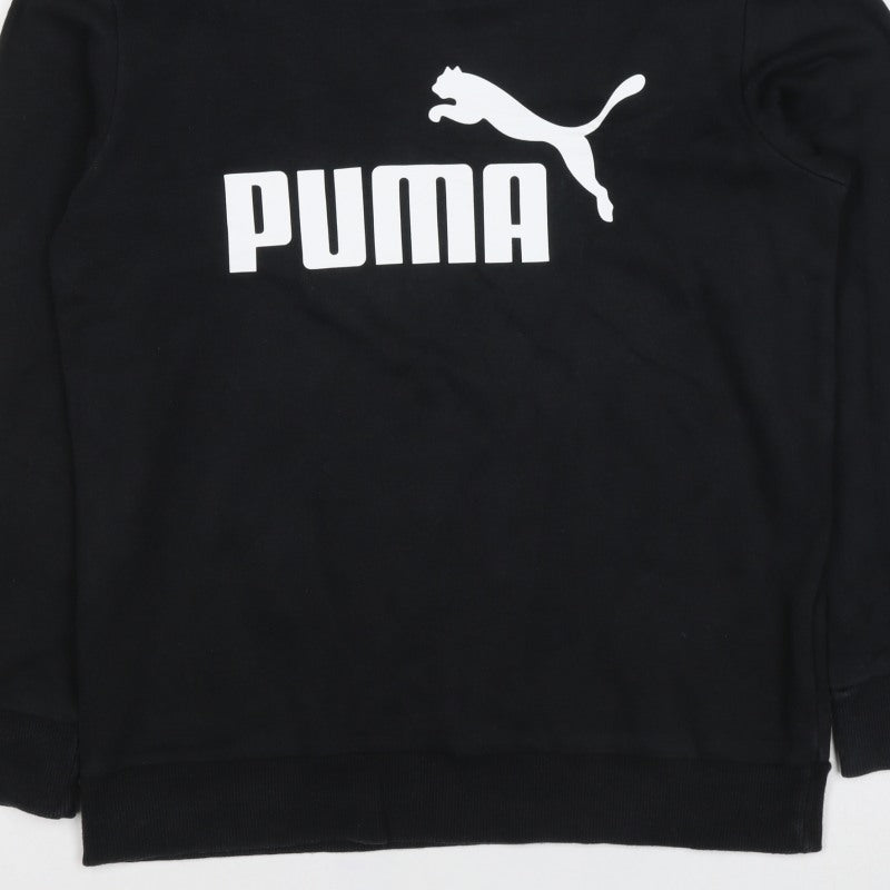Puma Boys Black Logo Pullover Hoodie 11-12 Years Cotton Blend