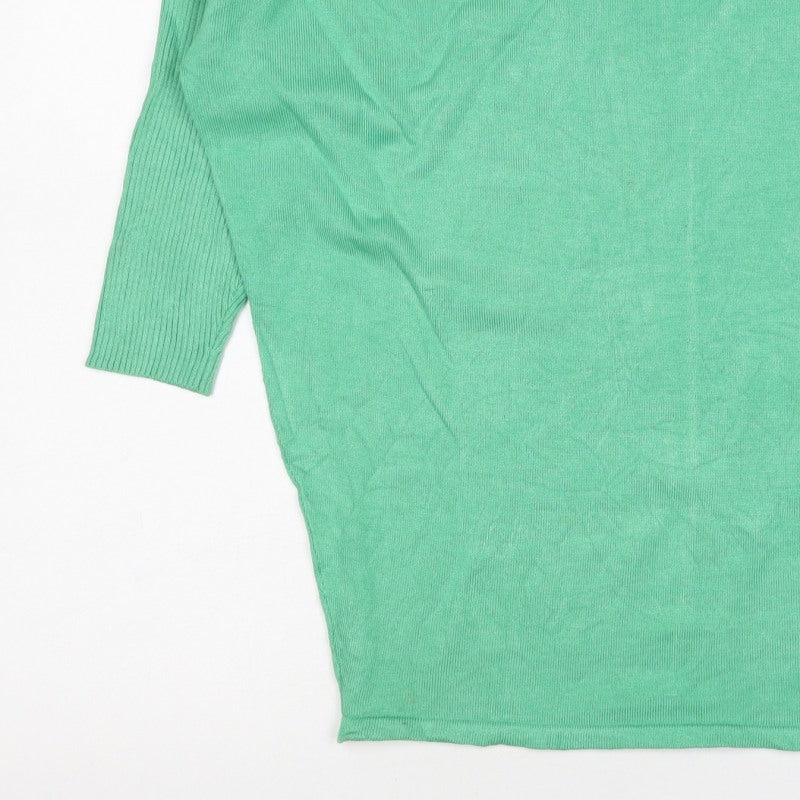 Saint Tropez Women Green XS Knit Crew Neck Short Sleeve Basic Top