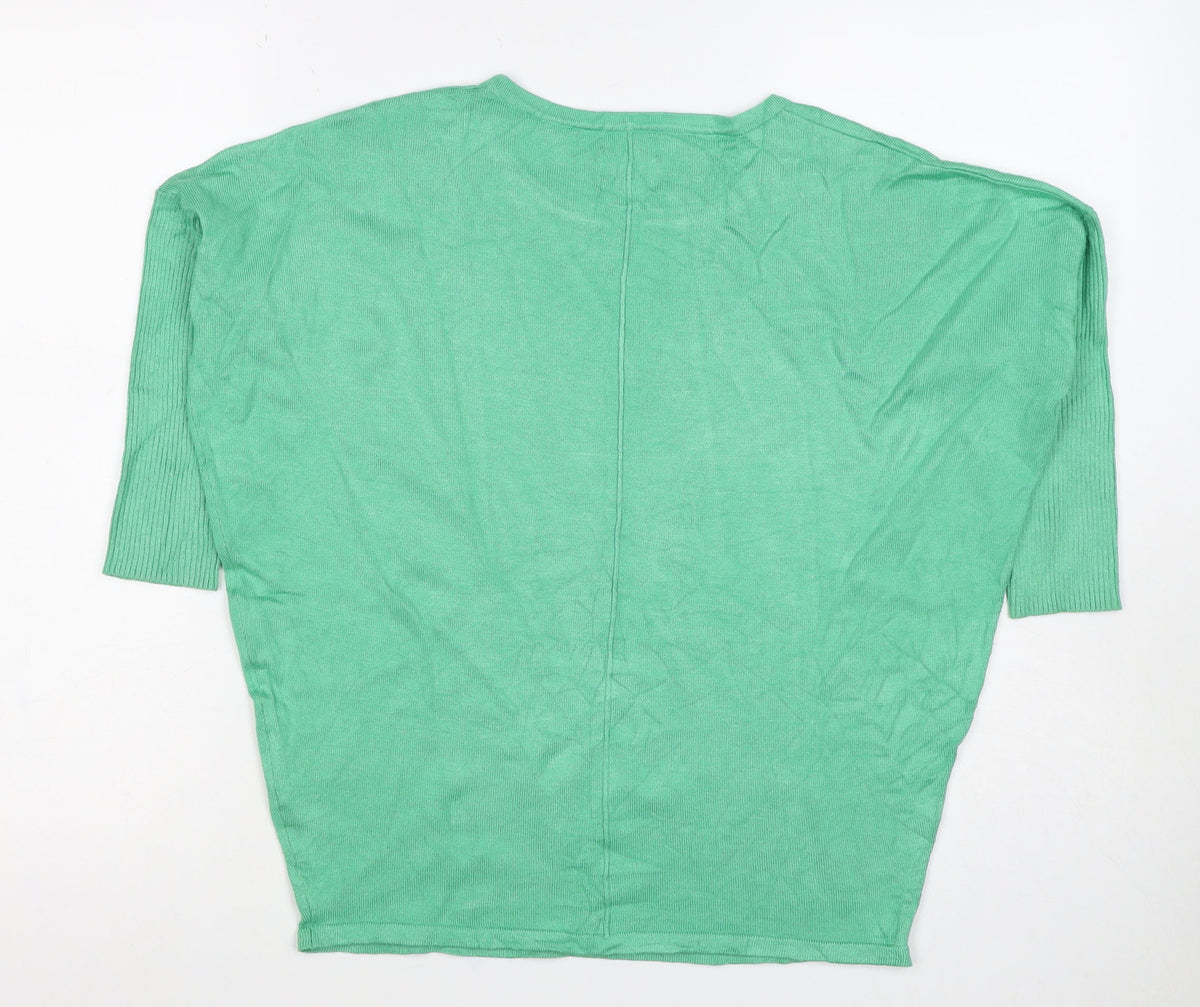 Saint Tropez Women Green XS Knit Crew Neck Short Sleeve Basic Top