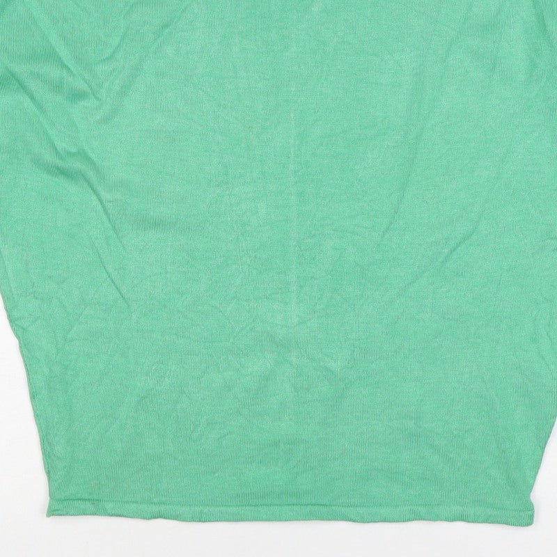 Saint Tropez Women Green XS Knit Crew Neck Short Sleeve Basic Top
