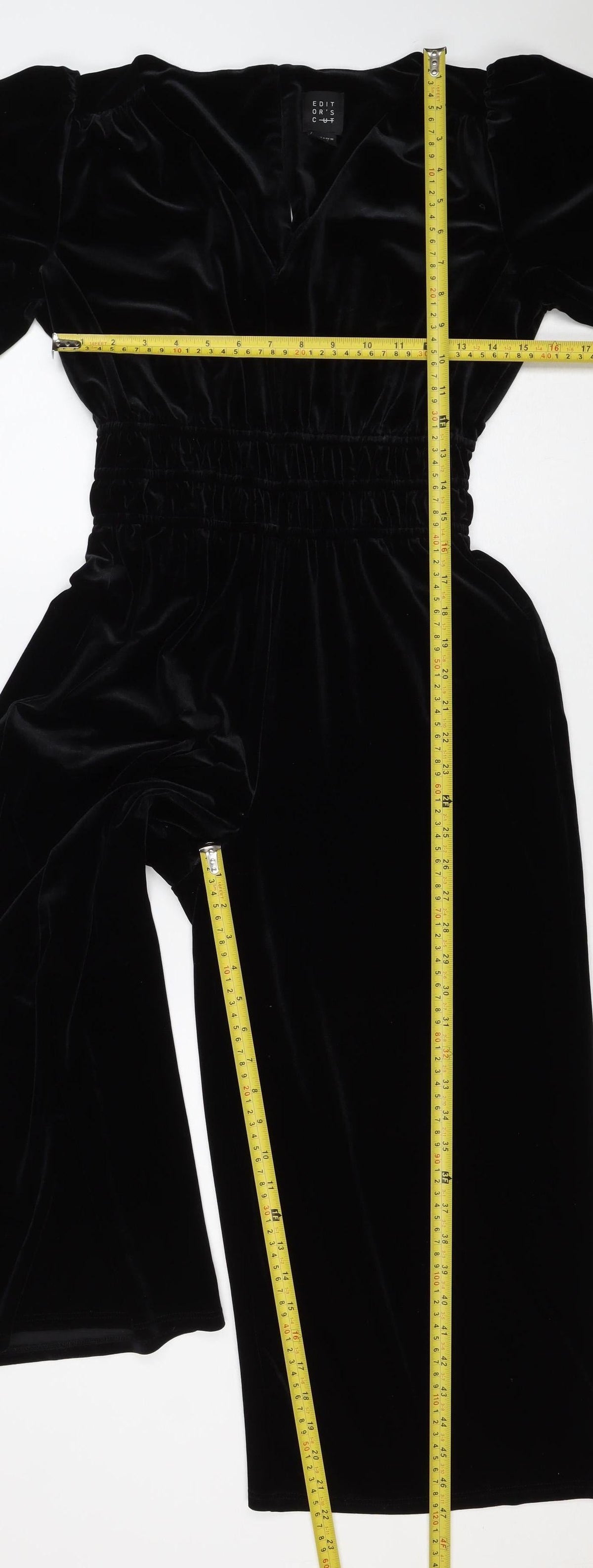 Editors Cut Women’s Black Velvet Wide-Leg Jumpsuit UK 10 Long Sleeve