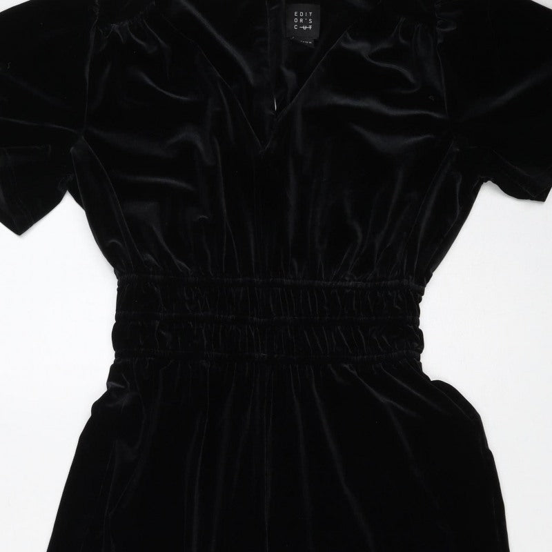 Editors Cut Women’s Black Velvet Wide-Leg Jumpsuit UK 10 Long Sleeve