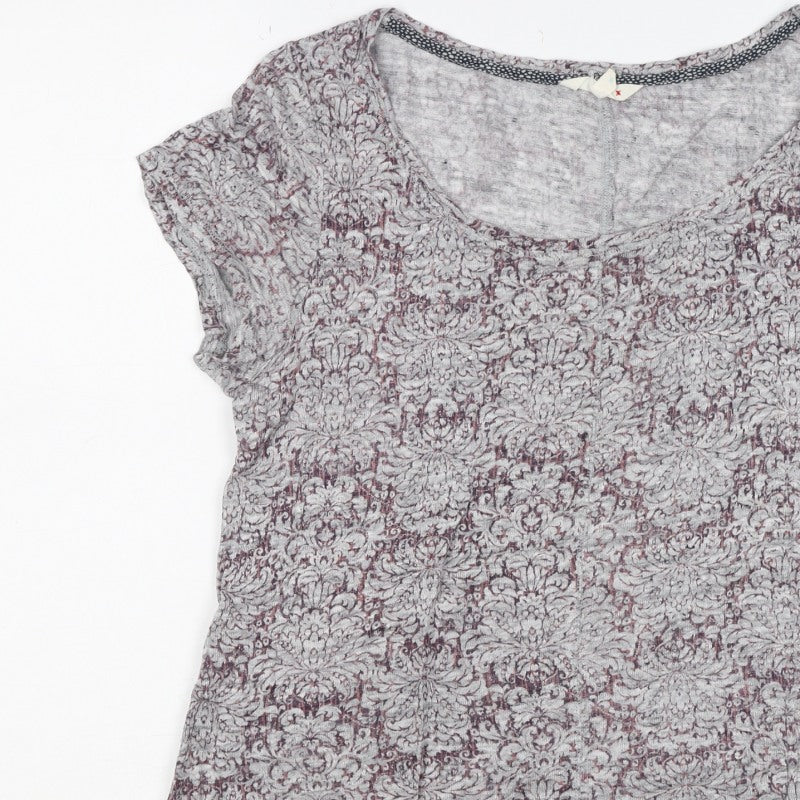 Little Stuff Women’s Grey Floral Linen Blend Cap Sleeve T-Shirt Size S