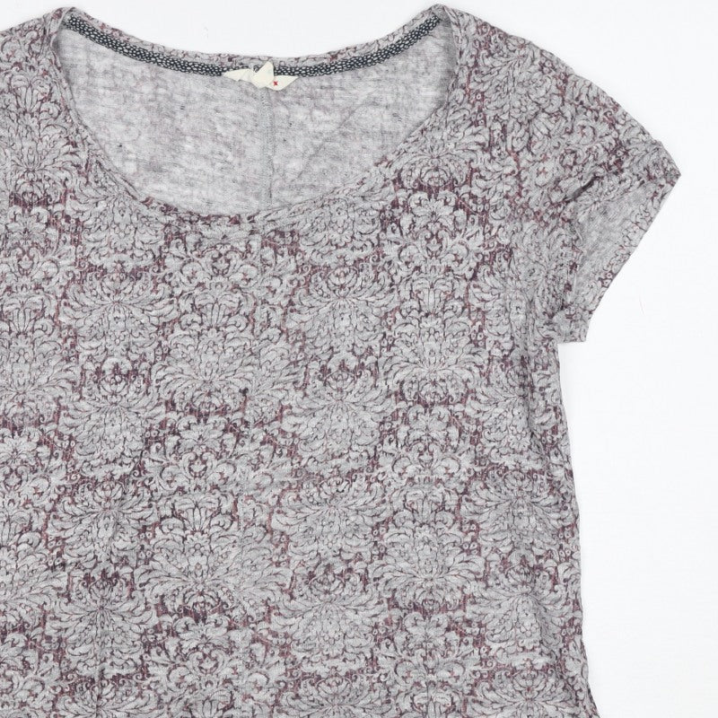 Little Stuff Women’s Grey Floral Linen Blend Cap Sleeve T-Shirt Size S