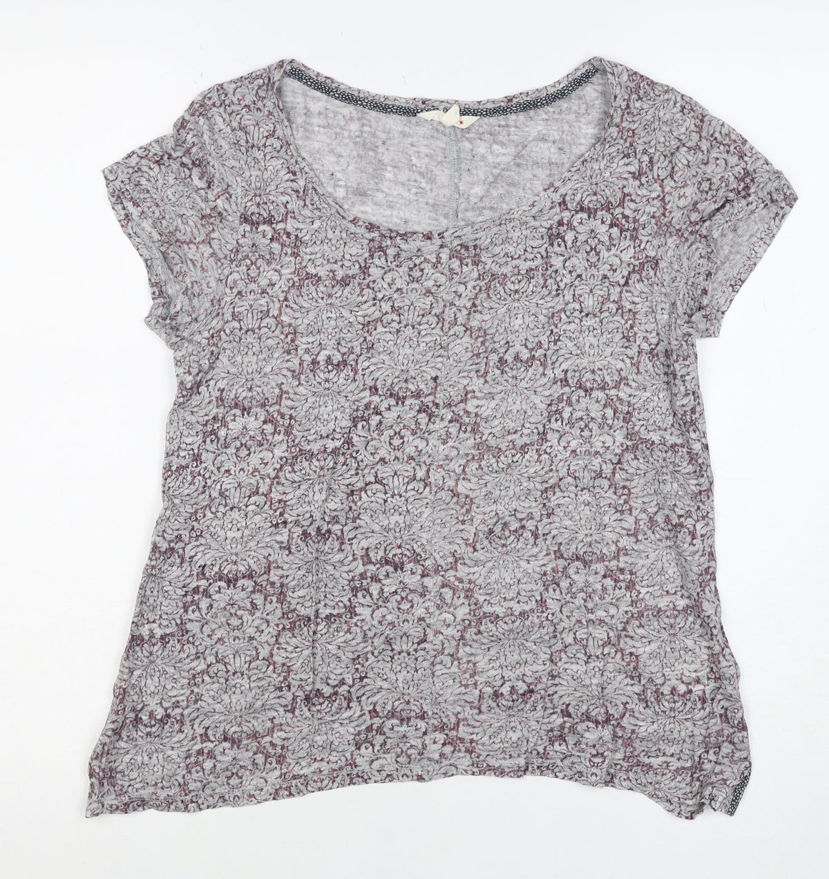 Little Stuff Women’s Grey Floral Linen Blend Cap Sleeve T-Shirt Size S