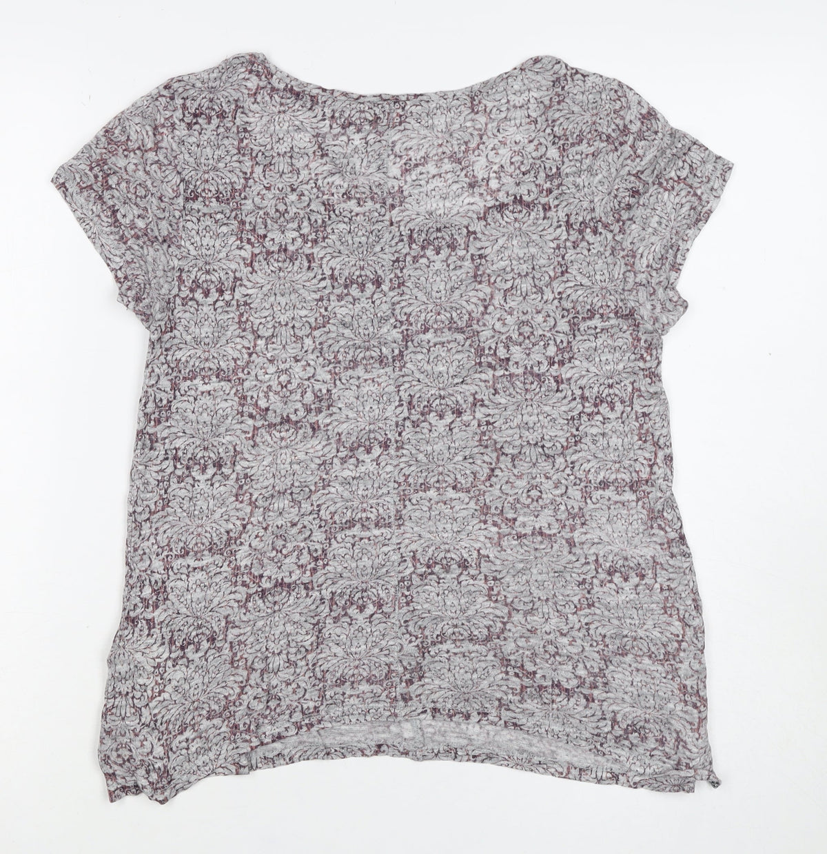 Little Stuff Women’s Grey Floral Linen Blend Cap Sleeve T-Shirt Size S
