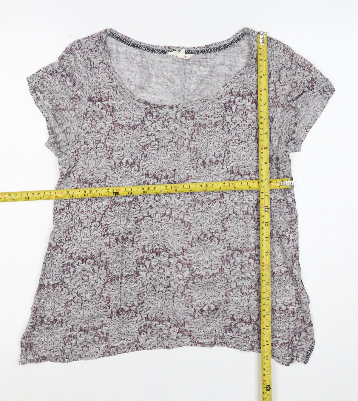 Little Stuff Women’s Grey Floral Linen Blend Cap Sleeve T-Shirt Size S