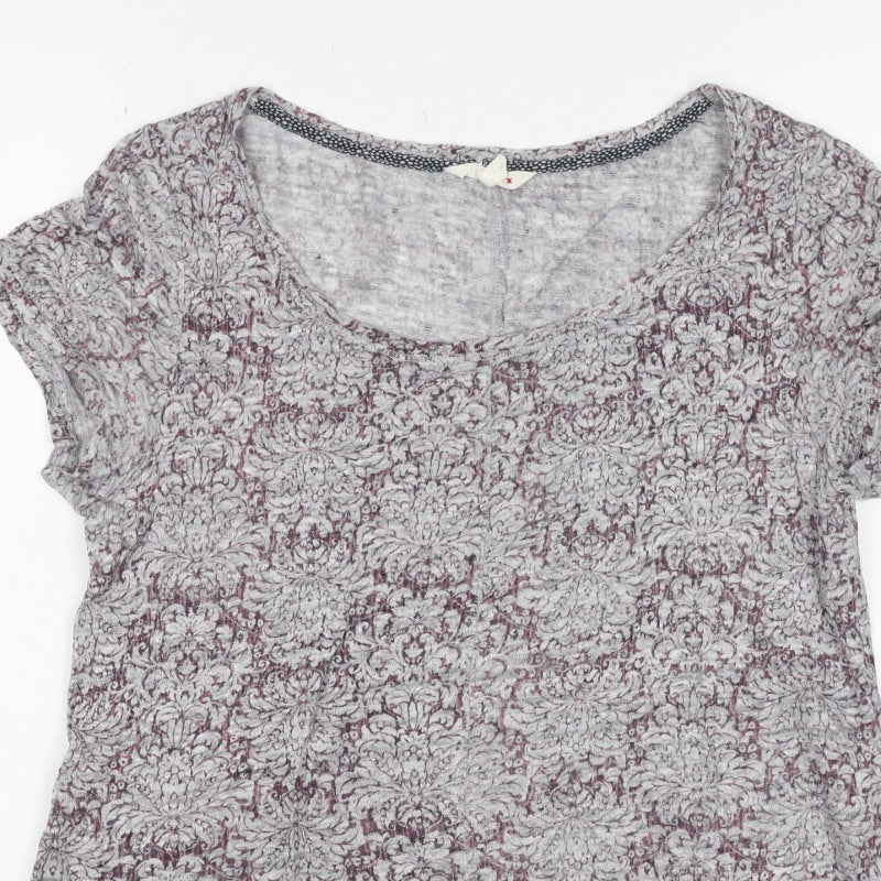 Little Stuff Women’s Grey Floral Linen Blend Cap Sleeve T-Shirt Size S