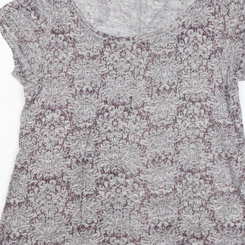 Little Stuff Women’s Grey Floral Linen Blend Cap Sleeve T-Shirt Size S