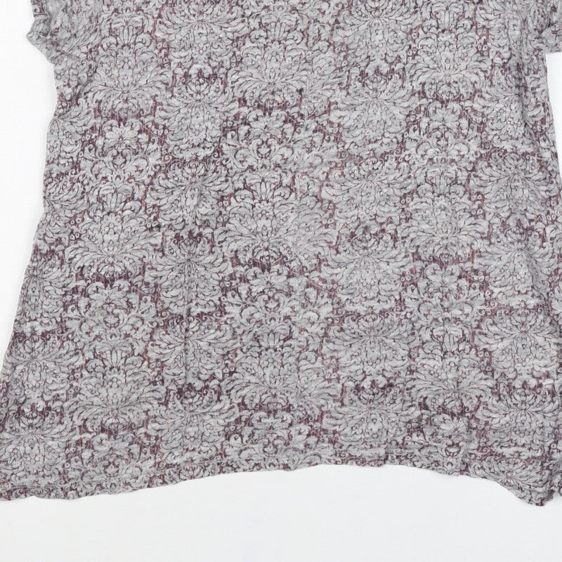 Little Stuff Women’s Grey Floral Linen Blend Cap Sleeve T-Shirt Size S