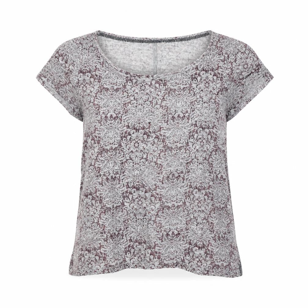 Little Stuff Women’s Grey Floral Linen Blend Cap Sleeve T-Shirt Size S