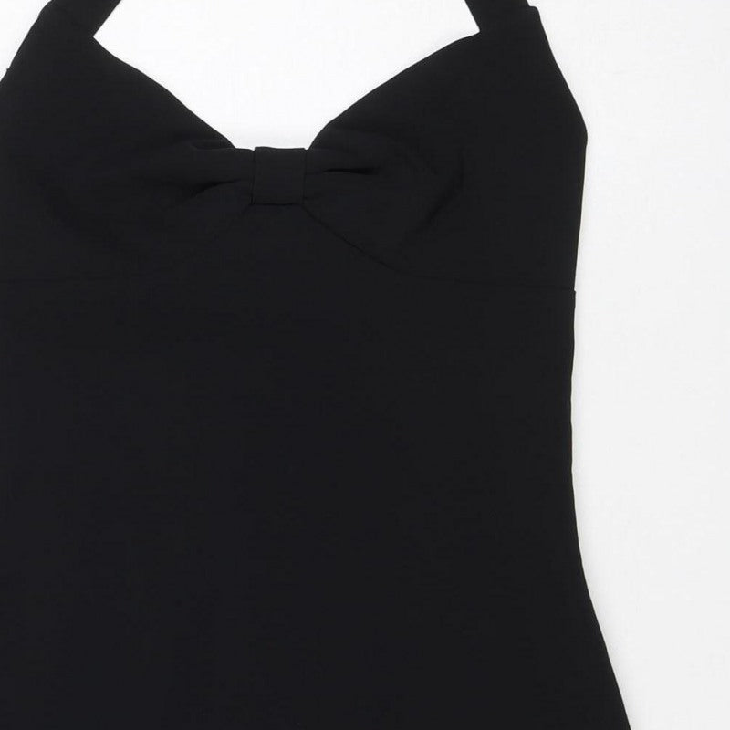 Zara Basic Women Black XS Bodycon Midi Halter Backless Evening Dress
