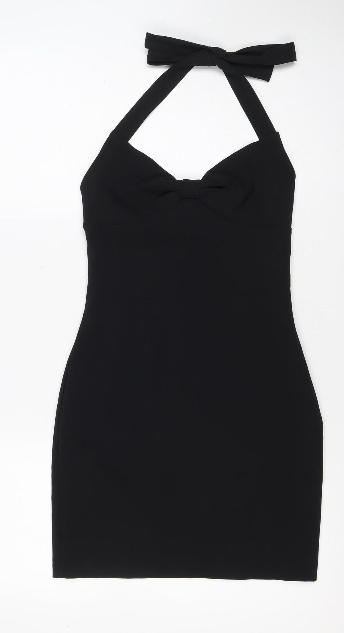 Zara Basic Women Black XS Bodycon Midi Halter Backless Evening Dress