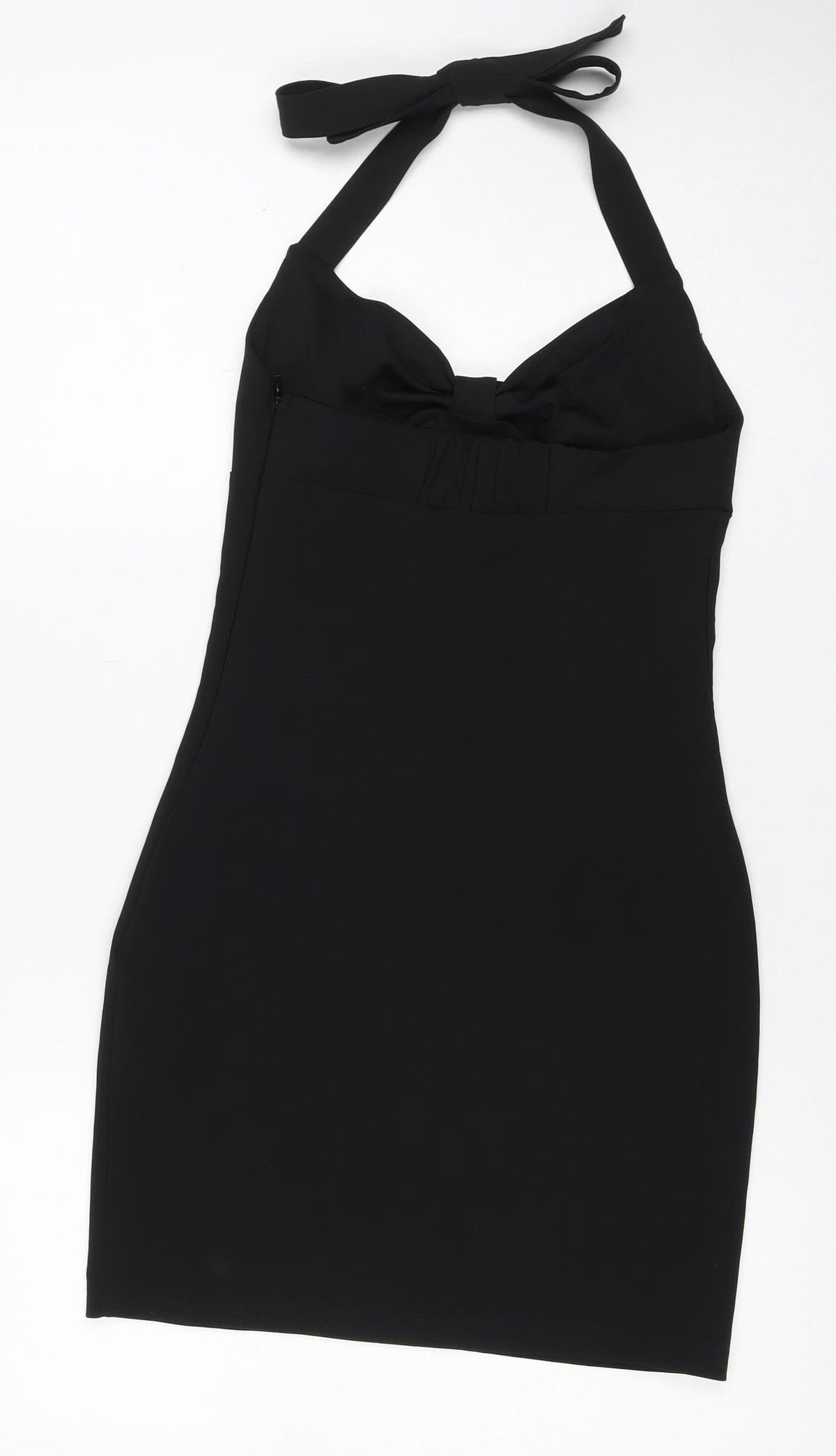 Zara Basic Women Black XS Bodycon Midi Halter Backless Evening Dress