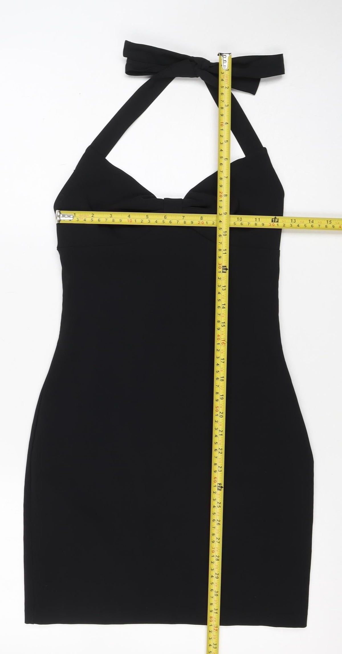 Zara Basic Women Black XS Bodycon Midi Halter Backless Evening Dress